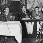 A photo from the set of WKRC's Quiz Bowl, a sports trivia radio program that ran in the 1940s