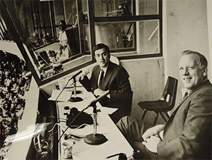 Al Michaels and Joe Nuxhall broadcasting for the Cincinnat Reds