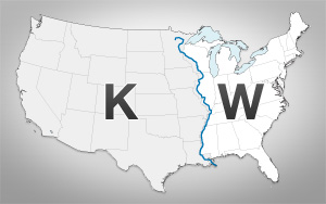 A map showing how radio station call letters are set in the US